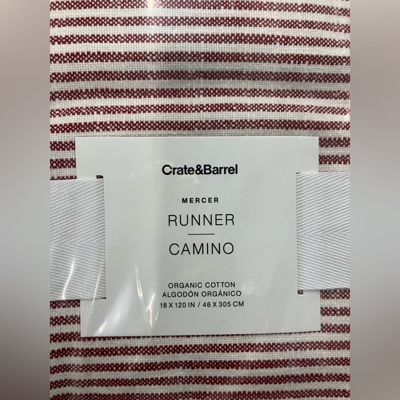 New Crate&Barrel Mercer Merrow-Stitch Red Stripe Runner, Casual Table Runner - Picture 5 of 8